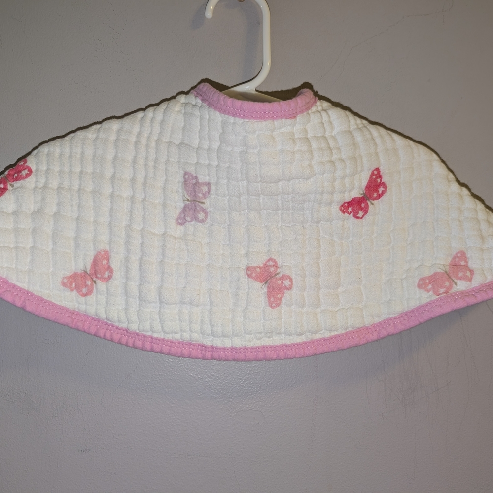 🦋 Aden + Anais Pink White Quilted Muslin Burpy Bib Butterfly Design Baby Girls